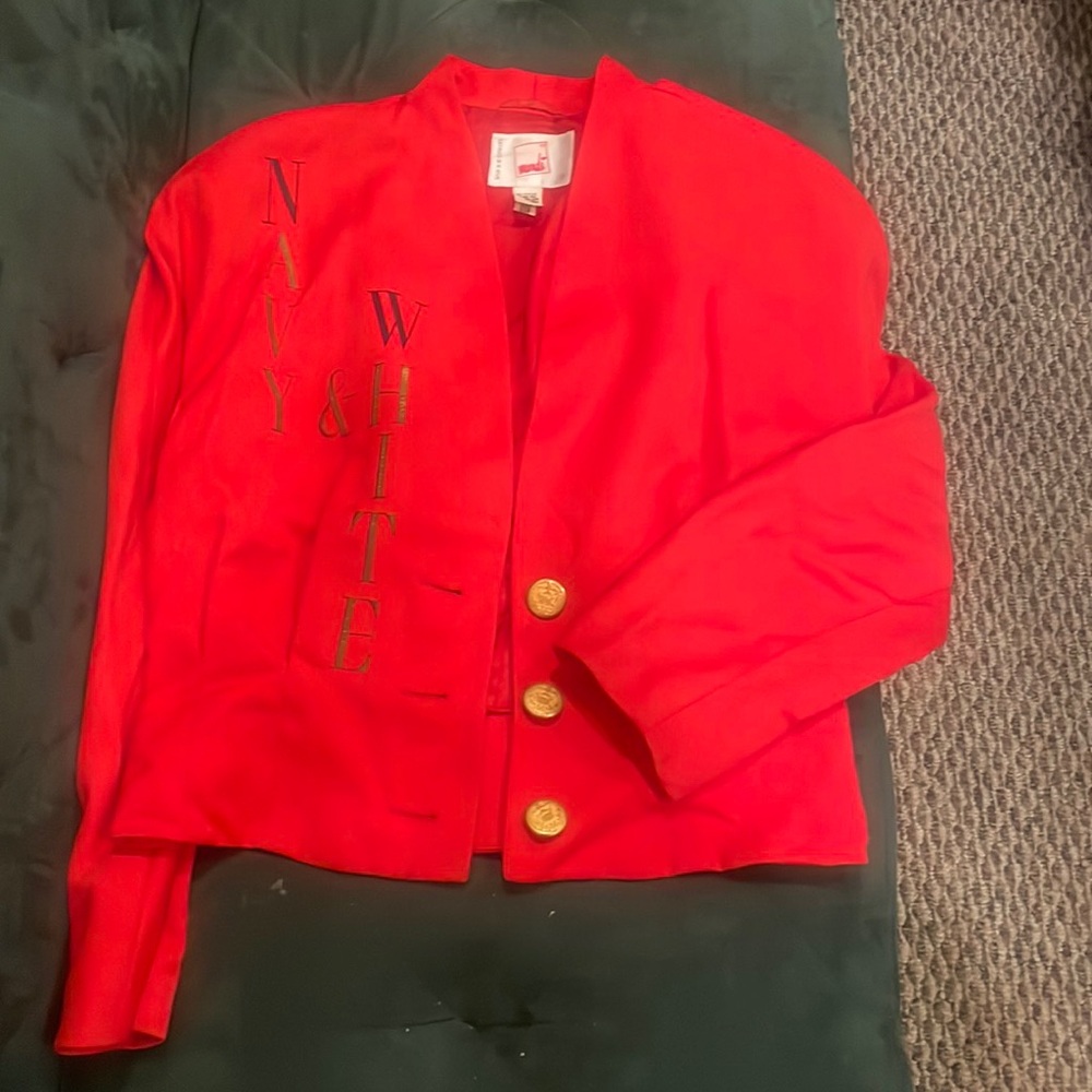 Red Blazer, European Mondi Vintage 90s Shawl Collar Jacket with Gold buttons